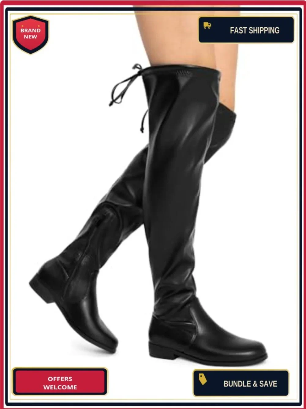 Women's Over the Knee Boots Faux Leather Block Heel Side Zipper